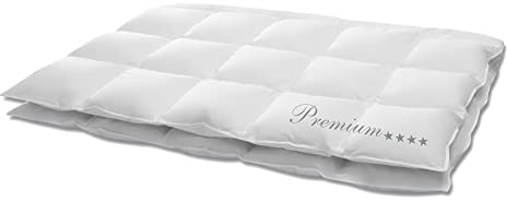 Hanskruchen® Premium **** Daunendecke 200x220 cm - MEDIUM/Ganzjahres - Made in Germany Kassettendecke mit 100% Daunen - Allergiker geeignet in fünf Wärmestufen