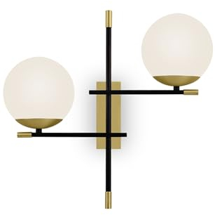 MAYTONI Applique Murale Moderne, Série Nostalgia 2 lampes, Art Déco, Armature en Métal Couleur Or, 2 Plafonniers en verre blanc pour la chambre ou bureau, 2 ampoules, 2 x E14 40w 220v