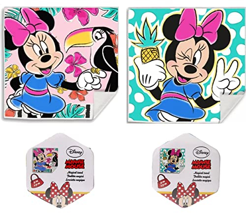 damaloo 2er Set Zauberhandtuch Kinder passend für Minnie Mouse Fans - Mitgebsel Kindergeburtstag Mädchen - Handtücher als Gastgeschenke Set Party - Gepresstes Handtuch Kinder Geburtstag