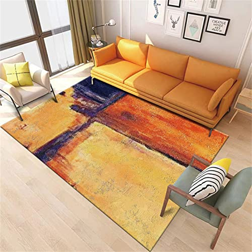 RUGMRZ Küchen Teppiche Waschbarer Teppich Wohnzimmer Gelb, Orange, Blau, Tinte, Weiche Tuschemalerei, Rechteckig, Farbecht Kinderteppich Jungen 160 x 210 cm