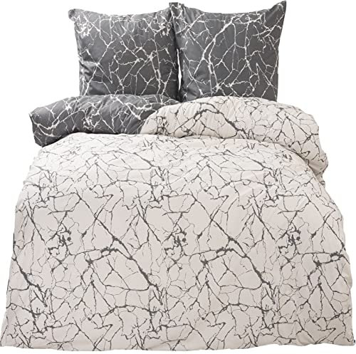Leonado Vicenti 155x220 + 80x80 Bettwäsche 100% Baumwolle Renforce Wendebettwäsche Marmor Grau Schlafzimmer Bettbezug