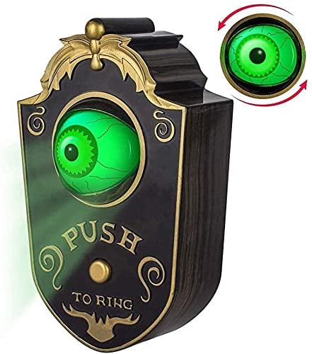 SAKU Halloween-Dekorationen, Halloween-Türklingel, animierter Augapfel mit gruseligen Geräuschen, Spukhaus, Halloween-Party, Requisiten-Dekoration, Süßes oder Leckerli-Event, Schwarz, 18x 11x 4.5 cm