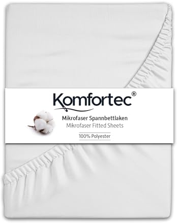 Komfortec Mikrofaser Spannbettlaken 200x200 cm – Weiches Spannbetttuch mit Rundumgummi – Fitted Sheet für Matratzen bis 30 cm – Weiß – Oeko-Tex – Pflegeleicht & Hautfreundlich – 90g/m²
