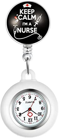 Silverora Krankenschwester Uhr einziehbare Clip-on Taschenuhr mit Stethoskop-Revers Fob Taschenuhr Arzt Schwesternuhr Silikonhülle für Damen und Herren