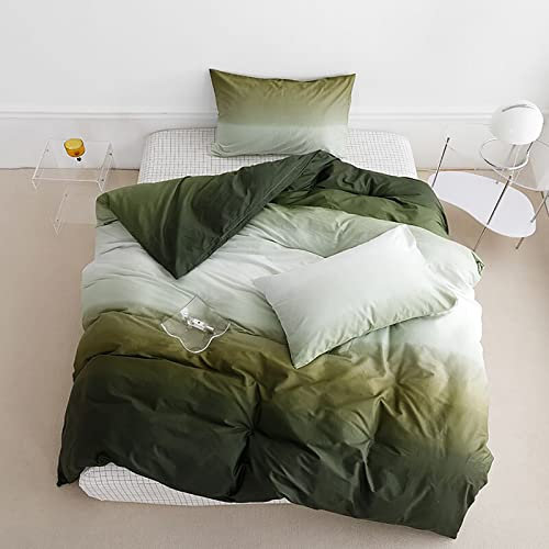 Luxlovery Juego de edredón verde oscuro, tamaño Queen, ropa de cama blanca y verde, manta y edredones suaves y transpirables, diseño moderno degradado