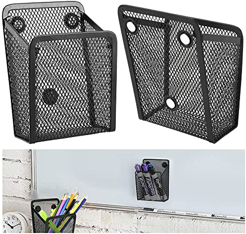 SCHYIDA Magnetisch Stifthalter, 2 Stück Magnetstifthalter Schwarzer Magnetischer Aufbewahrungskorb Schreibtischorganizer Stiftebecher mit Magnet für Schule, Zuhause,Büro,9cm * 6.8cm * 13cm