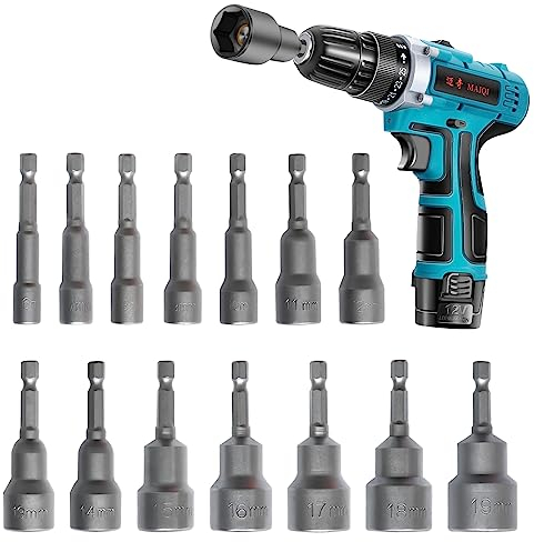 Nizirioo Juego de Llaves de Vaso: 14 Piezas Llaves de vaso para Taladro, 6-19mm Profundice Juego de Llaves de vaso, 1/4 juego llaves de vaso, para Electric Screwdriver Handle Tools