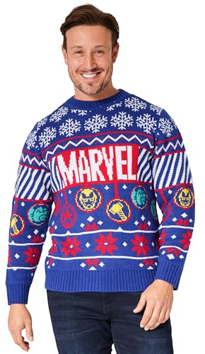 Marvel Weihnachtspullover Herren, Warmer Winter Pullover – Geschenk für Männer und Jungen(Blau, 2XL