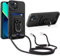 Haygdz Funda con Cuerda Compatible con iPhone 7 Plus/iPhone 8 Plus, 360 Anillo función de Soporte y Ranuras para Tarjetas, Ajustable Collar Correa de Cuello Cordón Carcasa de Silicona, Negro