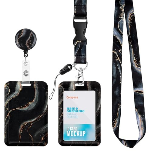 Porte Badge Cordon Tour de Cou, Porte-cartes avec Swivel Lobster Clasp Rétractable pour Cartes d'transport d'étudiant d'infirmière, Carte de Bureau (noir)