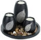 Relaxdays Teelichthalter Set mit Tablett & Steinen, Ø 19,5 cm, Tischdeko Wohn-& Esszimmer, Kerzenhalter, schwarz/braun, 19.5 cm