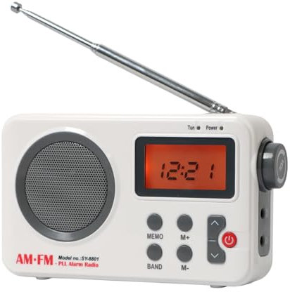 Portable AM/FM Digital Radio With Stereo Sound, Battery Operated, Large LCD Display, Earphone Port & Headphone Jack - Wireless Speaker for Shower, Bathroom, Home, Kitchen