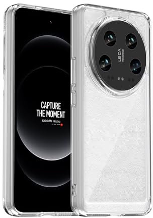 Jhxtech Phone Case for Xiaomi 14 Ultra Case Ultra Thin Premium Clear Hard PC Back + Soft TPU Bumper Silicone Shockproof Cover Cases for Xiaomi 14 Ultra 5G Crystal Clear