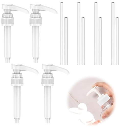 4 Stück Dosierpumpe für 500ml/1000ml Flaschen Kompatibel Sirup Spender Wiederverwendbarer Pumpspender Dosierpumpe Pumpe Pumpspender Sirupspender Pumpspender mit 4 Langen und 4 kurzen Schläuchen