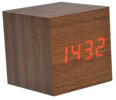 Zerodeko Schreibtischwecker Nachtlicht Uhr Mini-LED rustikale Uhr Intelligente Tisch Digitalen Nicht tickende Würfel Wecker digitaler Wecker Hölzern Brown