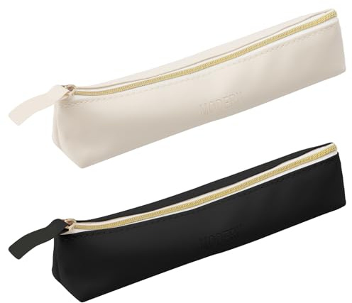 HENGBIRD 2 Stück FedermäPpchen Stifteetui Leder Federpenal Stiftetasche MäPpchen Leder Tragbare Federtasche, Stiftetui für Schulen, BüRos Kann Schreibwaren, Kosmetika aufbewahren(Beige, Schwarz)