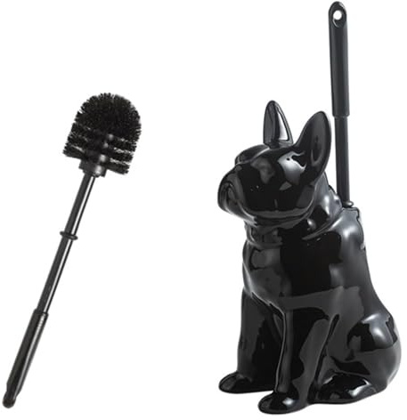 Toilet Brush Holder Set,Unique Ceramic Sha Pi Dog Toilet Brush Holder and Plastic Brush with Solid Handle and Durable Bristles for Modern and Simple Bathroom Accessories(Black)