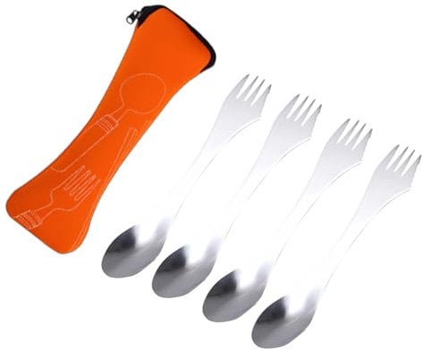 Spork,A Set of 4-Piece sporks Stainless Steel Spork: Fork, Camping Fork, Campings Tableware, Travel Gear, A Set of Knives, Forks and Spoons, and A Set of Travel and Camping Knives, Forks and Spoons
