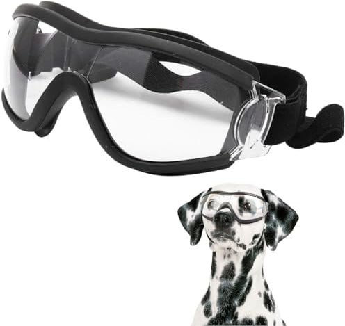 Esshogo Hundebrille Sonnenbrille, Große Hunde Hundeschutzbrille, UV-Schutzbrille, Einstellbar Hunde Sonnenbrille, Hundebrille für mittelgroße und kleine, Motorradbrille transparente Einstellbar
