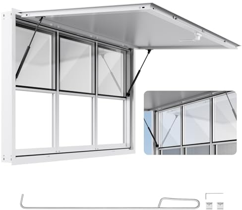 VEVOR Concession Window Aluminum Alloy Frame Service Windows for Food Truck, Up to 85 Degrees Stand Serving Window with Awning Door and Drag Hook (3 up&down sliding windows, 60x36in)