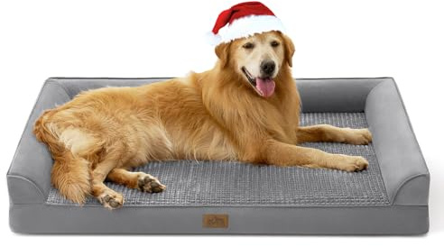 Cosy KISS Orthopädisches Hundebett Waschbar für Sehr Große Hunde, XXL Grau | Rutschfestes, Weiches U-förmiges Hundebett, Wasserdichter Abnehmbarer Bezug, Tragbares Haustiersofa, 122x89x20 cm Grau