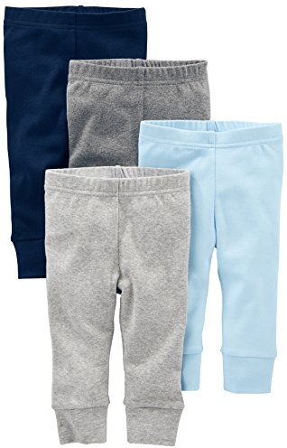 Simple Joys by Carter's 4-Pack Neutral Pant Pantalons, Bleu/Gris/Blanc, 12 Mois (Lot de 4) Unisex-Baby