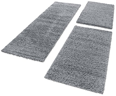 HomebyHome Bettumrandung Schlafzimmer 3 teilig Teppich Hellgrau - Waschbarer Bettumrandung Teppich Läufer Set Extra Flauschig Bettvorleger Schlafzimmer Bettset:2 St. 60x110 cm | 1 St. 80x150 cm