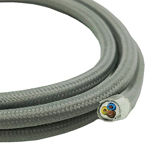3m Textilkabel Grau Unifarben 3x0,75qmm 3G Kabel Lampenkabel Stoffkabel Stromkabel umsponnen max. 300V