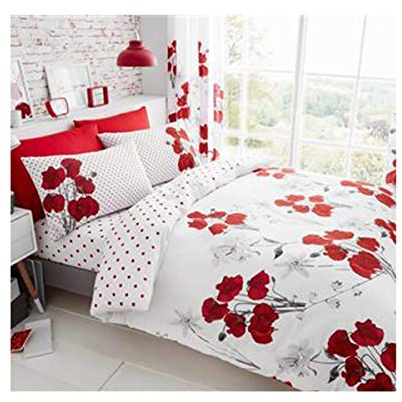 Lions Floral Bedding Set, Single Bed Duvet Cover Set with Pillowcase, Luxury Printed Reversible Soft Quilt Covers, Ultra Soft Polyester-Cotton, 135x200cm Red