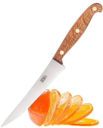 Heritage Oak Scalloped Utility Knife - 13cm|5in. Sheffield Made By Taylors Eye Witness. High Carbon Stainless Steel Razor Sharp Blade. Ergonomically Designed Wooden Oak Handle. Brass Rivets. Full Tang