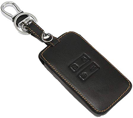 Kaxich Genuine Leather Remote Car Key Case Cover Keychain Key Fob Key Holder Protector for Renault Kadjar with Key Rings (Black)