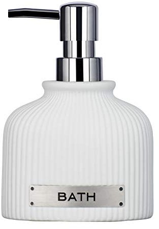 WENKO Seifenspender Bath - Flüssigseifen-Spender, Spülmittel-Spender Fassungsvermögen: 0.22 l, Keramik, 10.5 x 15 x 8.5 cm, Weiß