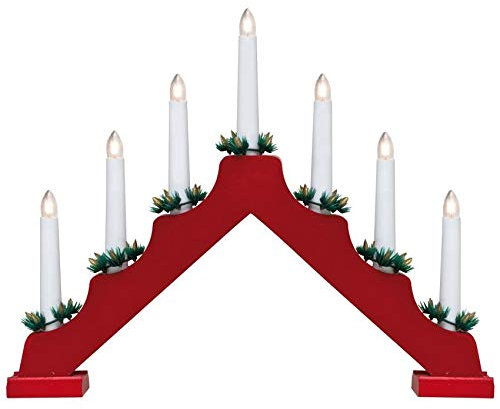 Natural Wooden LED Christmas Candle Bridge with 7 Flameless LED Candles | 39.5x31cm/15.6x12.2 Candle Bridge Christmas Lights, Battery Operated | Christmas Gifts & Ornaments, Window Sill Decorations