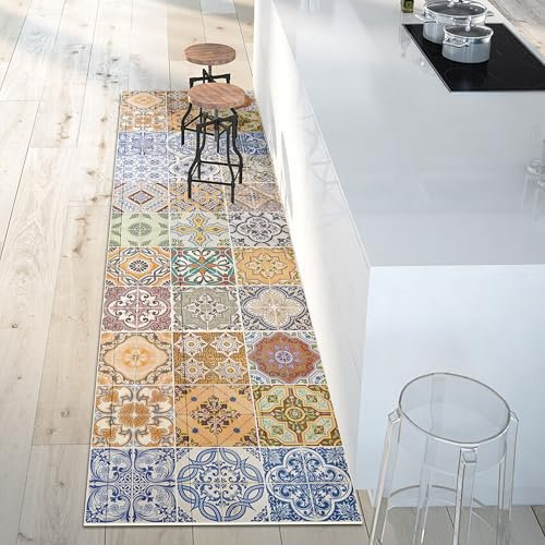 CREARREDA Läufer Teppich Küchenteppich Spring Tile Carpet 50x240 Isolierend, feuerhemmend, Kratzfest, hypoallergen, leicht zu waschender Vinyl Teppich. Komplett in Italien hergestellt