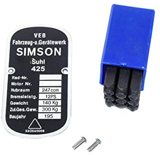 Typenschild für Simson AWO Touren mit Schlagzahlen und Kerbnägeln