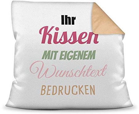 Print Royal Kissen selbst gestalten mit WUNSCHTEXT - individuell Bedruckt mit eigenem Text oder Namen - Personalisierte Geschenkidee/Kopfkissen mit Spruch beschriften - Farbkissen Rückseite Beige