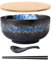 MUXUE Bol Japonais Ramen Vintage avec Cuillère à Couvercle Bol Ramen en Céramique Bol de Riz Dessiné à La Main Bol de Nouilles Instantanées 6,5 Pouces