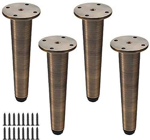 4x Metall Möbelfüße Höhenverstellbar Messing Stützfüße für Möbel,Tischbeine Schrankfüsse Sockelfüße Ersatz Möbelbeine für Stühle Sofa Bett,Belastbar Bis 600kg,mit Schrauben (141mm/5.6in,Bronze)