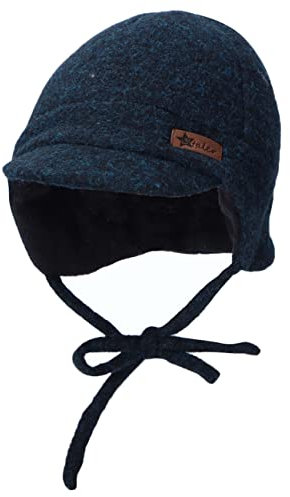 Sterntaler Baby Jungen Schirmmütze Baby Schirmmütze Melange Mütze - Schirmmütze Baby - aus Strickfleece mit Ohrenklappen und Bindeband - marine, 41