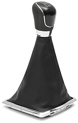 Schaltsack Schaltknauf + Schalthebelknauf + Chromrahmen Kompatibel mit Fiesta MK7 Focus MK2 MK3 B-Max S-Max Kuga Galaxy MK3 Schwarze Nähte 5-Gang Komplettset Auto Ersatzteil