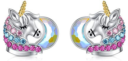 AOBOCO Einhorn Ohrringe Kinder Sterling Silber 925 Creolen, Einhorn Schmuck Geburtstagsgeschenk für Mädchen Frauen (Mond)