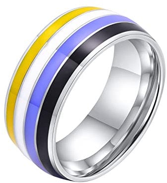 HIJONES Edelstahl Nichtbinärer Ring Regenbogen Liebe 8mm Statement Ehering Größe 62