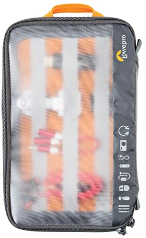 Lowepro GearUp Pouch Large, Travel Essentials Case, Reisetasche für PC-Kabel, Adapter, Akkus, Ladegeräte, Kleine Kameras & USB-Sticks, Laptop-Zubehörtasche, Hergestellt aus Recyclingmaterial, Grau