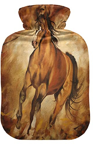 Animal Horse Art Hot Water Bottle with Cover, 1 L Transparent Hot Water Bag Hot Cold Compress, Great for Cramps Back Shoulder Pain Relief, Kids Men Women Hand Foot Warmer