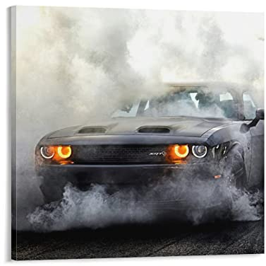 ZONDER Sportauto-Poster für Dodge Challenger SRT Demon Racing Car Supercar Hyper CarPoster Dekorative Malerei Leinwand Wand und Kunstbild Druck Moderne Familie Schlafzimmer Dekor 40 x 40 cm