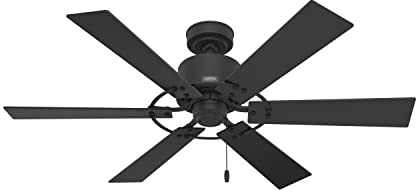 Hunter 52 inch Indoor Ceiling Fan No Light - Black Ceiling Fan without Light, 6 Blades, Standard Mount, For Bedroom, Living Room, or Kitchen, Pull Chain - Gilrock 51817, Matte Black