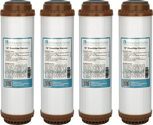 Enteisenungsfilter Eisenfilter Patrone Kartusche 10 Zoll - zur Beseitigung des orange-braunen Farbtons z.B. im Brunnenwasser zur Trinkwasseraufbereitung (4 Stück)