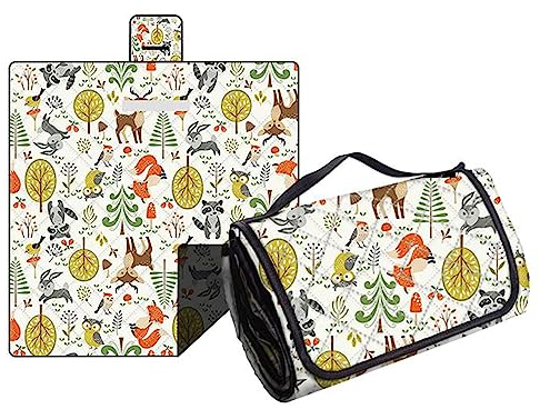 Hayisugal Picknickdecke Sandfrei Stranddecke Wasserdicht Campingdecke Waschbar Strandunterlage Tragbare Picknickdecke Soft für Strand,Picknick,Wandern,Reisen, Wald Tiere, 150 x 200 cm