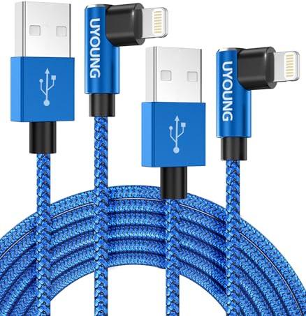 90 Degree iPhone Charger 6 FT 2 Pack Apple MFi Certified Lightning Cable Long Nylon Right Angle Fast iPhone Charging Cord Compatible with iPhone 14/13/12/11/Pro/MAX/X/8/7/6/6S/5/5S/SE/Plus/iPad