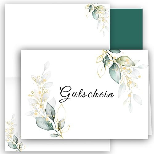 10 Gutscheine Grün zum selbst beschriften ausfüllen mit Umschlägen in A6 Klappbar Klappkarten